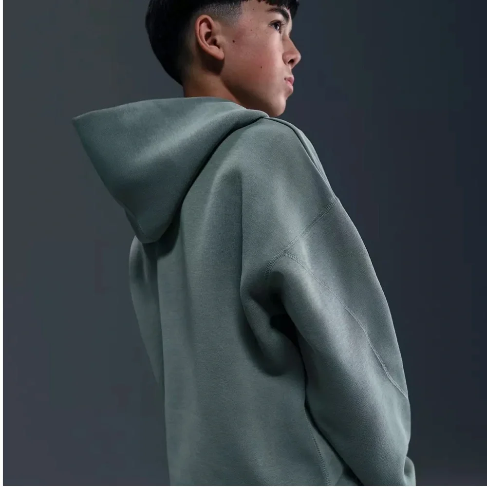 Nike Boys' Sportswear Tech Fleece Oversized Pullover Hoodie- Clay Green/Black